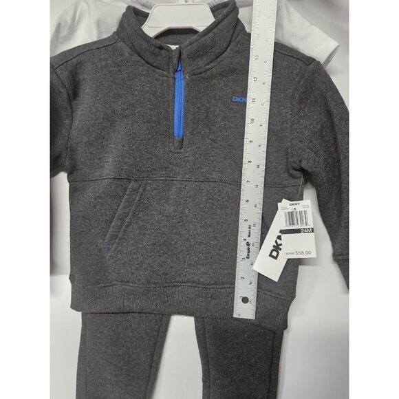 DKNY  24M, Set Of 3, Grey Pull Over Jacket/Grey Pants/ Crew Neck Logo T Shirt - Picture 6 of 8